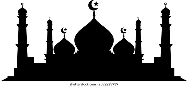 Islamic Mosque Silhouette Vector Illustration – Isolated on White Background – Ideal for Icons, Logos, Symbols, Templates, Mockups, Banners, Posters, Signs, and Backgrounds