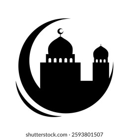 Islamic Mosque Silhouette Vector Set, Ramadan and Eid Mubarak Elements