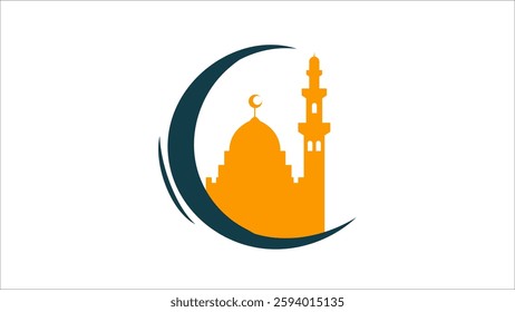 Islamic Mosque Silhouette Vector Set, Ramadan and Eid Mubarak Elements