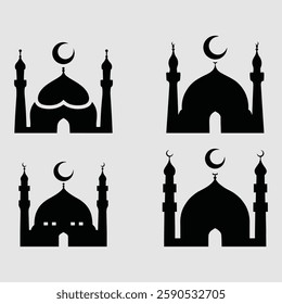 Islamic Mosque Silhouettes Iconic Crescent and Minaret Designs