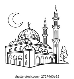 Islamische Moschee Skizze einzeilige Kunst Zeichnung Illustration Design