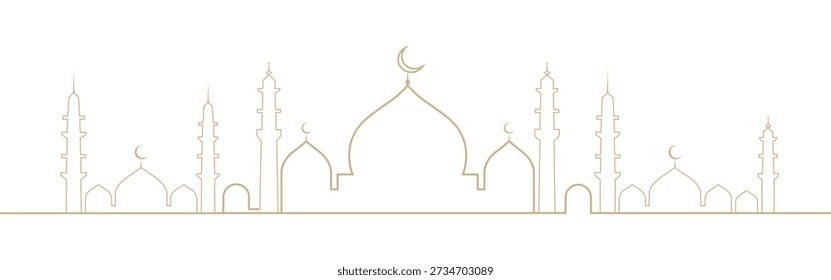 Horizonte de mesquita islâmica com luas crescentes e minaretes