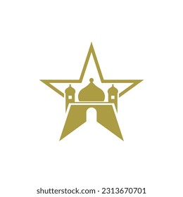 Islamic mosque with star icon logo design, logo with a minimalist style. Vector Logo Template