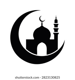 Islamic mosque symbol with crescent moon silhouette design