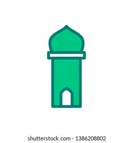 Islamic mosque tower icon logo. Muslim prayer sign location. Ramadan Kareem.