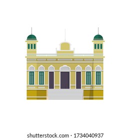 Islamische Moschee Das einzigartige gelbe Gebäude mit grünen Fenstern und grünem Dach