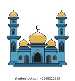 Islamic mosque vector design illustration with Ramadan, Isra Mi'raj, Eid al-Fitr and Eid al-Adha themes. Ramadan Mosque Silhouette Vector, Mosque Graphic Design Template Vector, Masjid Clipart logo