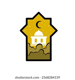 Islamic mosque vector design illustration with Ramadan, Isra Mi'raj, Eid al-Fitr and Eid al-Adha themes. Ramadan Mosque Silhouette Vector, Mosque Graphic Design Template Vector, Masjid Clipart logo