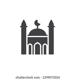 Islamic mosque vector icon. filled flat sign for mobile concept and web design. Mosque building with crescent simple solid icon. Symbol, logo illustration. Pixel perfect vector graphics