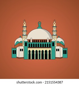 Islamic Mosque Vector Illustration With Colourful Background