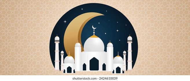 Islamische Moschee Vektor-Illustration mit Mond für Islamisches Fest des Id Ramadhan 