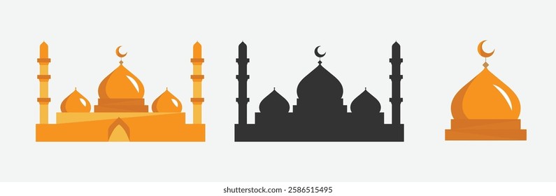 Islamic Mosque Vector Set,  Elegant Ramadan Kareem Silhouette , Flat Design. Perfect for Posters, Invitations, Eid, Islamic Festivities. High-Quality EPS and PNG for Graphic Design Stock Websites.