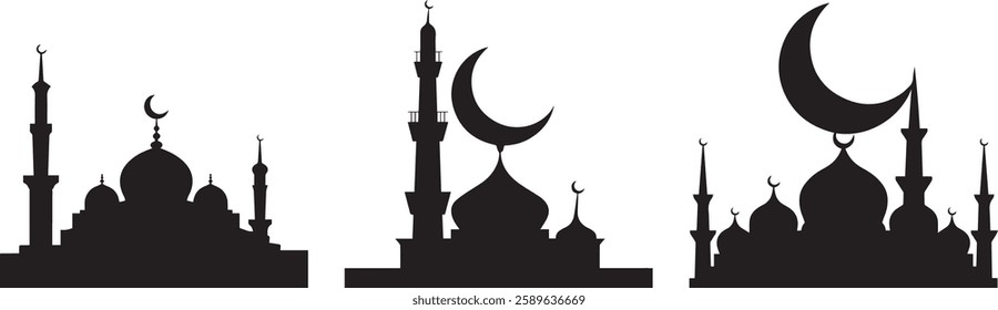 Islamic Mosque Vector Silhouettes with Minarets