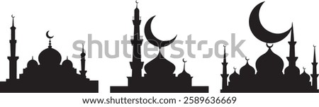 Islamic Mosque Vector Silhouettes with Minarets