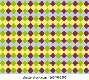 Islamic Mosque Window Vector Seamless Pattern. Ramadan mubarak muslim background. Traditional ramadan mosque pattern with gold grid. Trendy islamic window grid design of lantern shapes tiles.