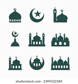 Siluetas de mezquitas islámicas ilustraciones vectoriales, estilo plano de fondo de Ramadán