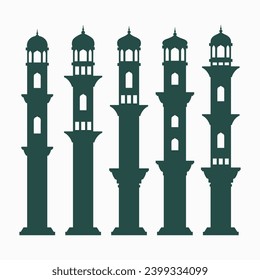 Islamic Mosques Tower silhouettes vector illustration, Ramadan background flat style