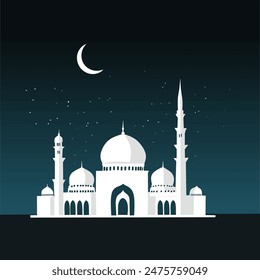 Islamic mosue vector illustration night view 