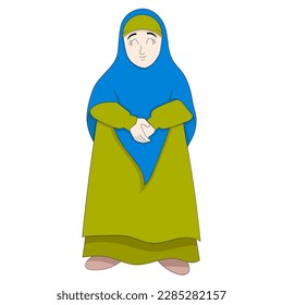 Islamic mother with a friendly face greets. vector design illustration art