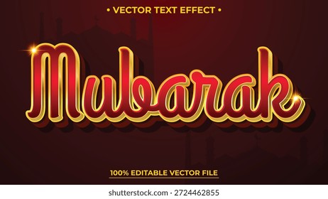 Islamischer Mubarak Bearbeitbarer Texteffekt Gold und Rot Farbthema mit elegantem islamischem Ornament Hintergrund
