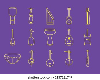 islamic music instrument line art icon set .traditional music instrument