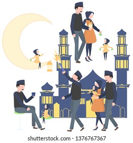 Islamic muslim activity collection, vary in poses of family