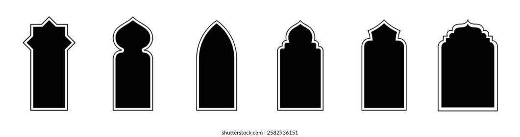 islamic muslim arc border frame mosque blank black architecture for eid ramadan template