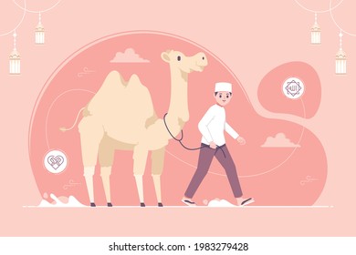 islamic muslim character with camel illustration