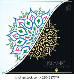 Islamic Muslim Mandala Premium Vector Art Abstract Colorful Background Design In Gold Green Blue And Pink Color