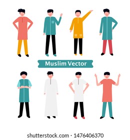 Islamic muslim men fashion style in Flat design vector set illustration