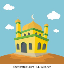 Islamic nature landscape illustration, Lovely Mosque with beautiful landscape, suitable for greeting card, banner, flyer and other