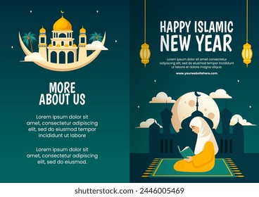 Islamic New Year Brochure Flat Cartoon Hand Drawn Templates Background Illustration