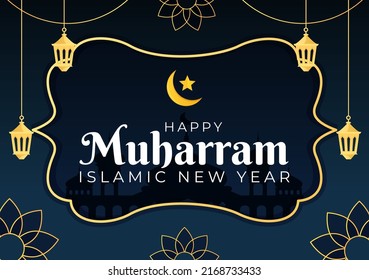Islamic New Year Day or 1 Muharram Vector Background Illustration of Muslim Family Celebrating Can be use for Greeting Card or Invitation