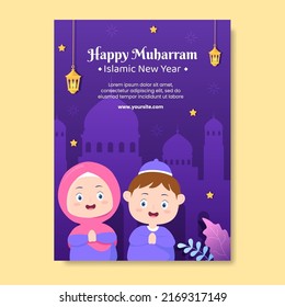 Islamic New Year Day or 1 Muharram Social Media Poster Template Flat Cartoon Background Vector Illustration