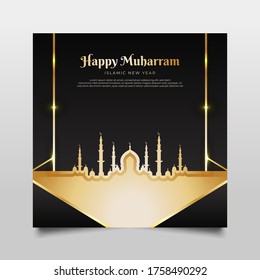 Islamic New Year Design Concept with Golden Mosque. Hijri New Year Design for Greeting Card, Poster, Banner or Wallpaper