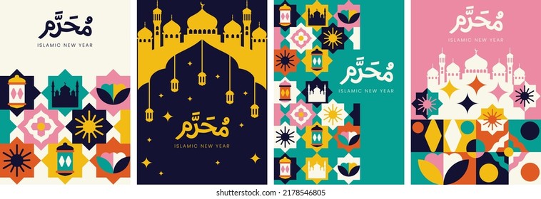 Islamic new year geometric vector collection set. Muharram vector illustration