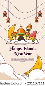 Islamic new year greeting with cartoon design