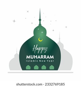 Islamisches neues Jahr Grußschablone Design. Der Text bedeutet, den ersten Monat islamischen neuen Jahr. Alles Gute zum neuen Jahr für alle Muslime. Ideal für Grußkarten, Poster und Banner. Vektorgrafik
