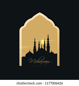 Islamic new year, Happy Muharram. Muslim community festival vector illustration