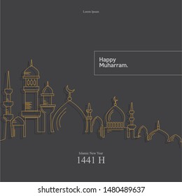 Islamic new year Happy Muharram, Muslim community festival, poster, banner, card. - Vector 