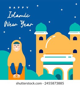 Islamic new year illustration background. Flat greeting cards collection for islamic new year celebration