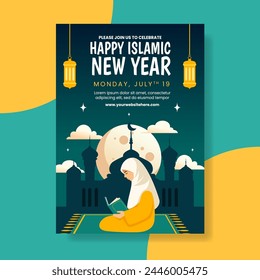 Islamic New Year Invitation Flat Cartoon Hand Drawn Templates Background Illustration