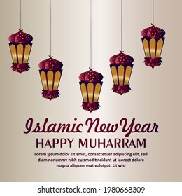 Islamic new year invitation greeting card with creative arabic lantern