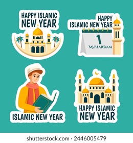 Islamic New Year Label Flat Cartoon Hand Drawn Templates Background Illustration