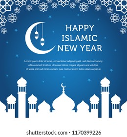Islamic New Year With Mosque Background Design Vector Template