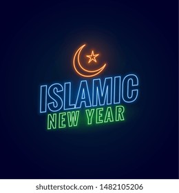 islamic new year in neon style background design
