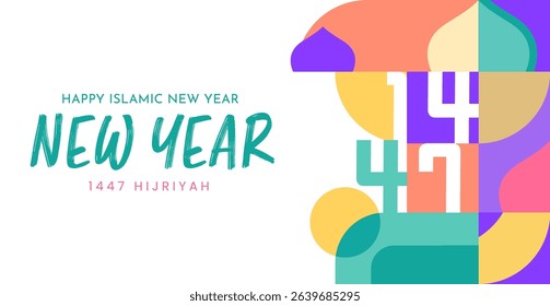 Islamic New Year Poster Design with Hour Hand at 1447 in Hijri Isolated in Green Background. Happy Muharram Media Social Post.Ashura Day Vector Illustration