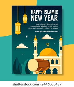 Islamic New Year Poster Flat Cartoon Hand Drawn Templates Background Illustration