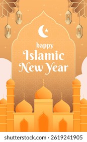islamic new year poster illustration in gradient style