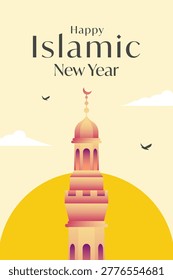 islamic new year poster illustration with mosque tower